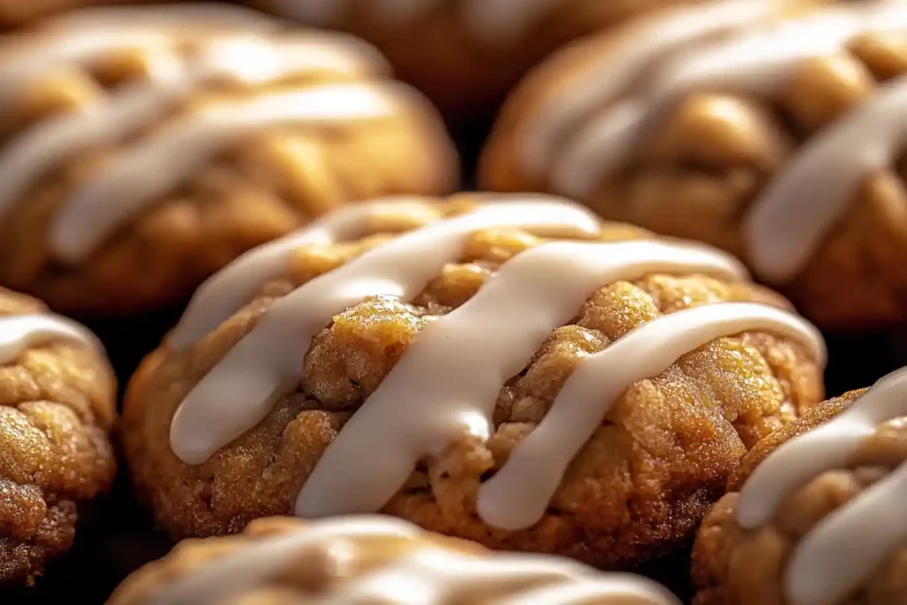 Freshly baked carrot cake cookies on a rustic plate.