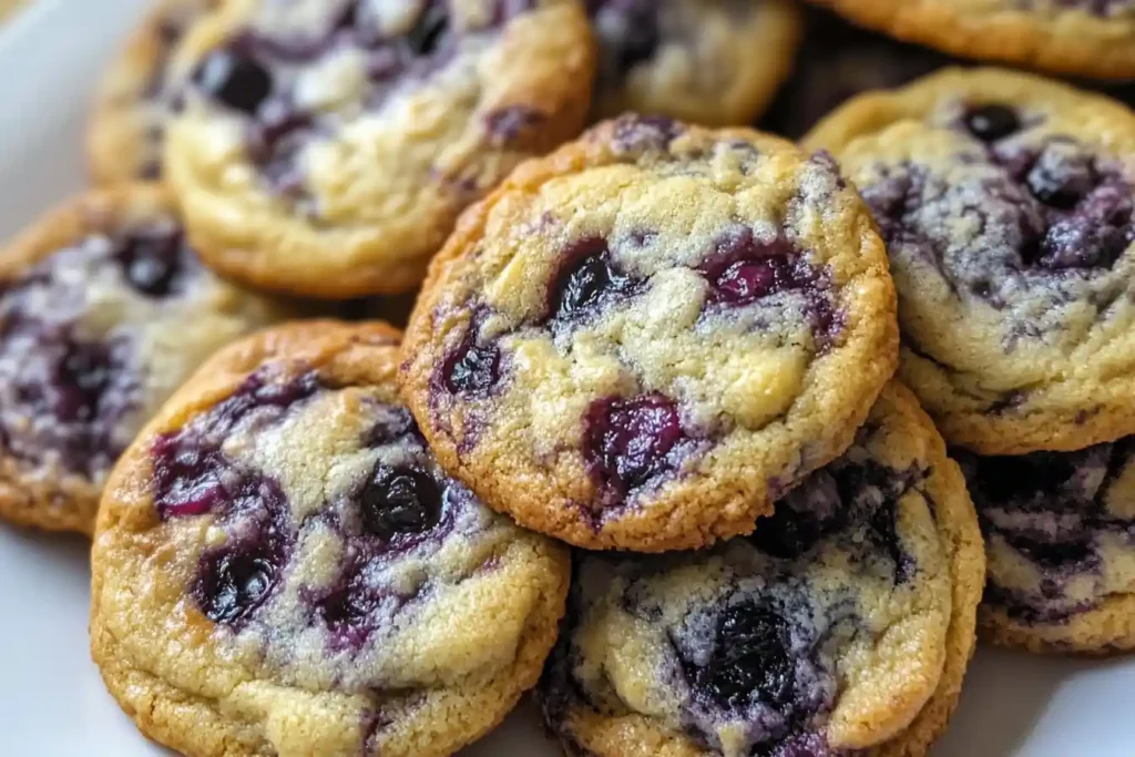 Final presentation of lemon blueberry cookies on an elegant platter.