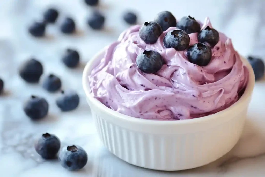 Blueberry Cream Cheese Spread on toast with fresh blueberries